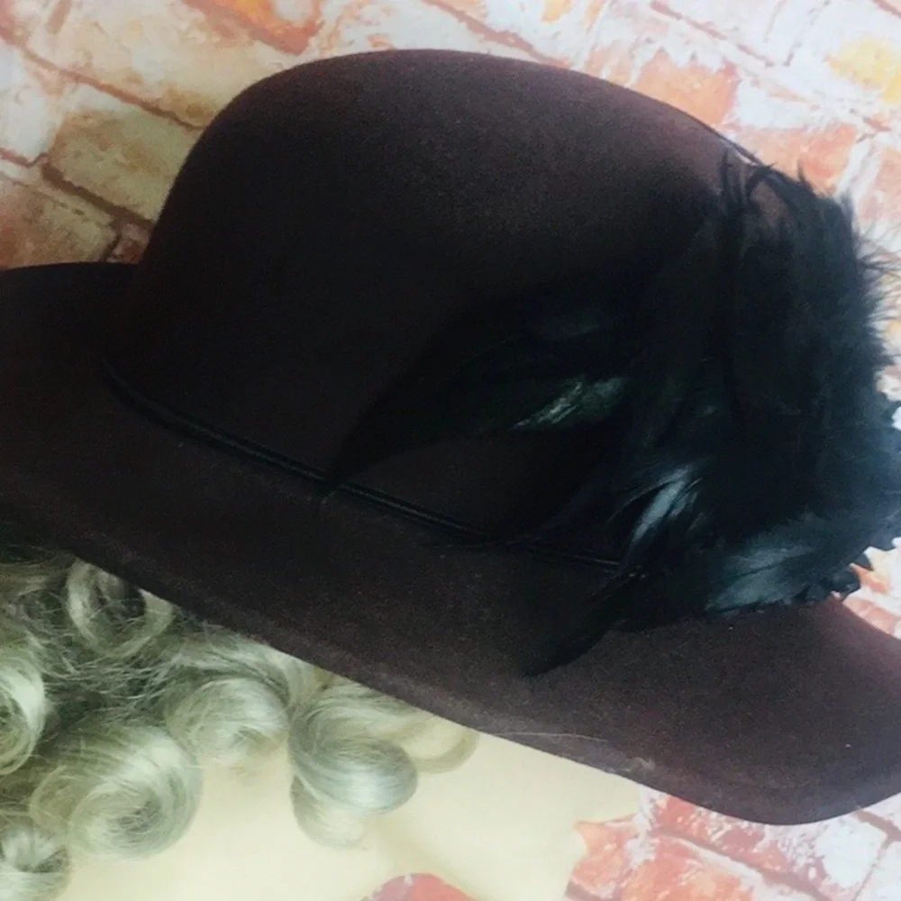 Vintage 90s Bonton Chocolate Brown Wool Felt Derby Hat